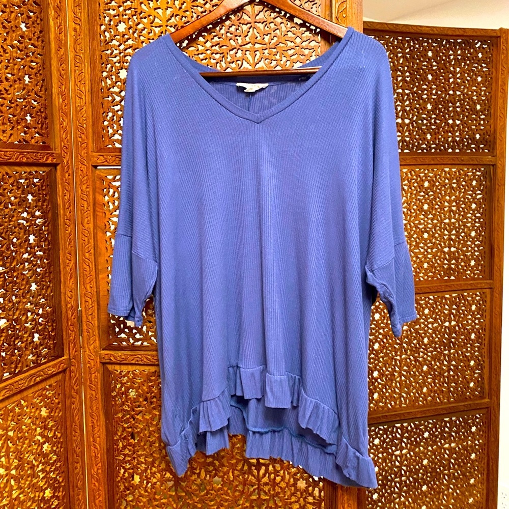 🚺 Coverstitched periwinkle blue top